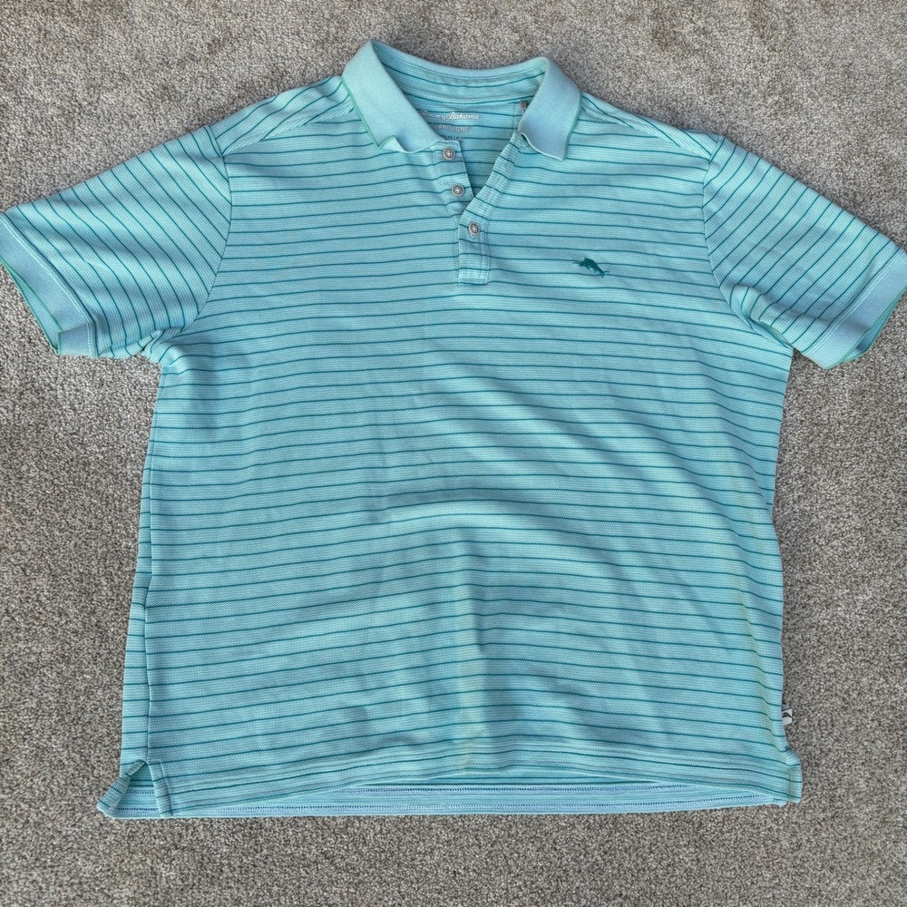 Tommy Bahama Island Zone Polo Mint Green Striped Supima Cotton Men's Large